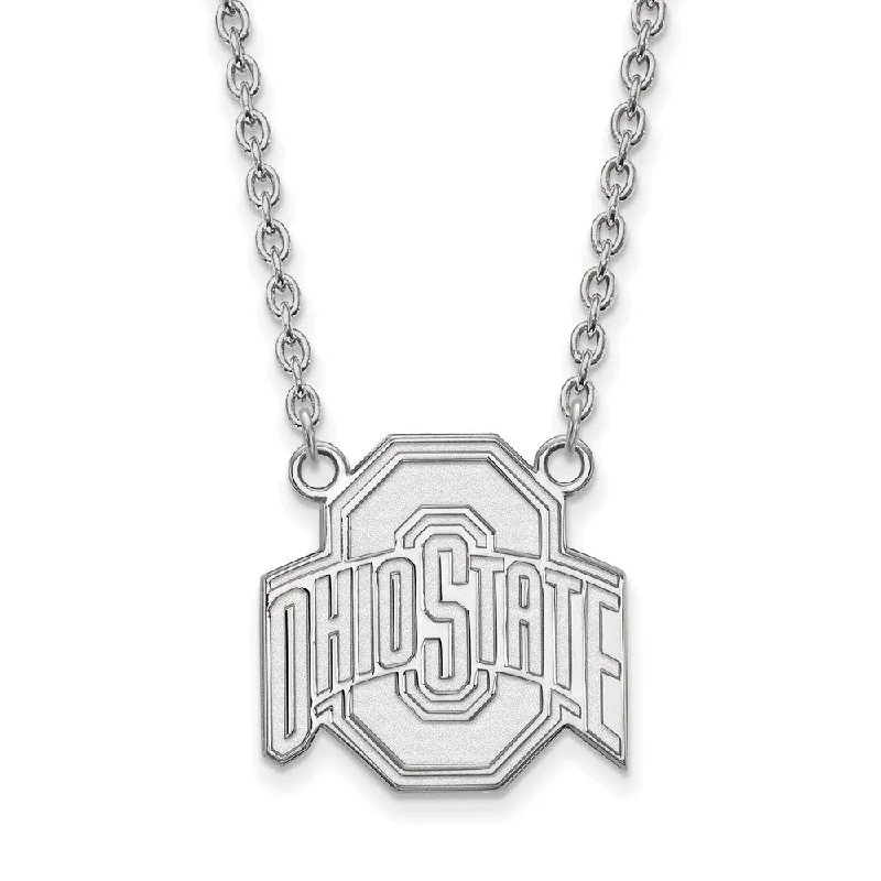 ladies-heart-lariat-necklaces-10k White Gold Ohio State Large Logo Pendant Necklace