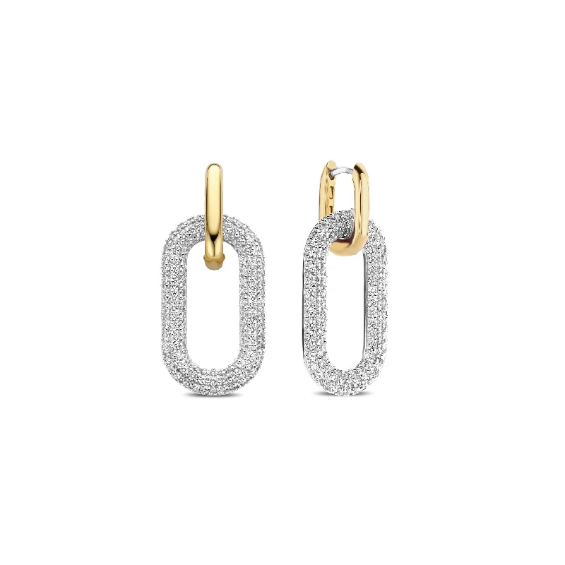 Ladies earrings for elegant nights -CZ Double Link Earrings in Two-Tone Gold by Ti Sento Milano