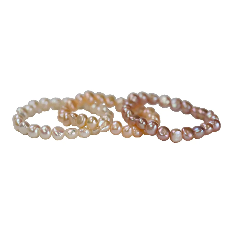 ladies-luxury-link-chain-bracelets-White, Peach, and Pink Freshwater Cultured Pearl Bracelet Set