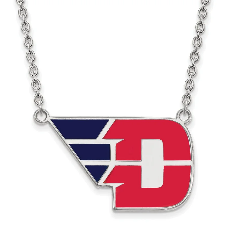 ladies-modern-snake-chain-necklaces-Sterling Silver U of Dayton Large Enamel Pendant Necklace