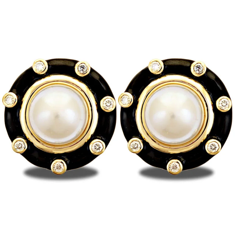 Ladies earrings throwback elegance -Earrings-South Sea Pearl and Diamond (Enamel)