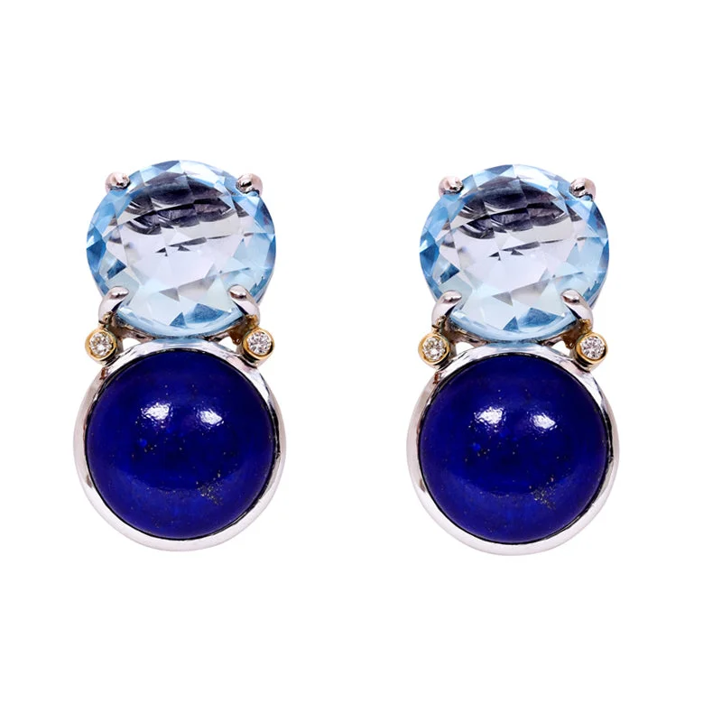 Ladies earrings for journey charm -Earrings- Lapis Lazuli, Blue Topaz and Diamond