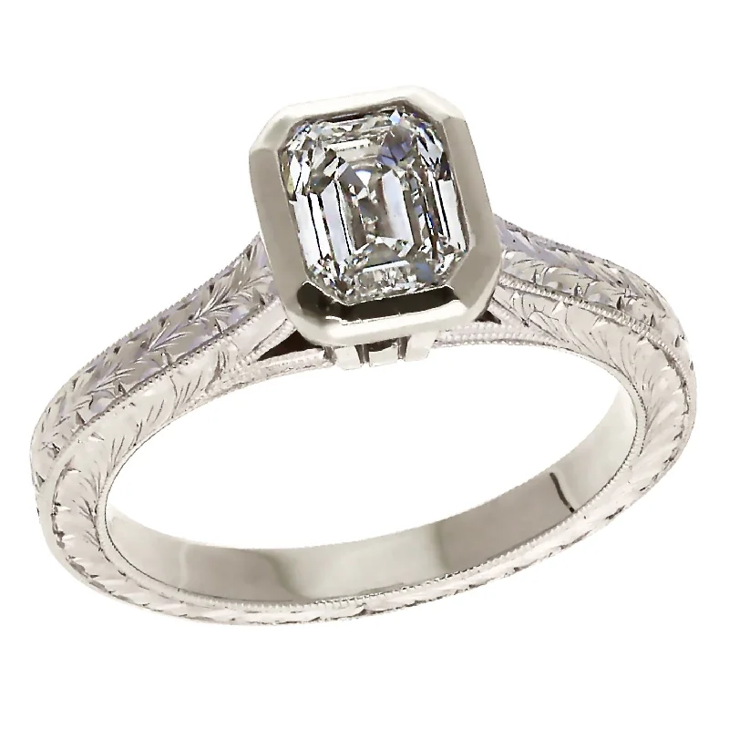 Ladies engagement rings with aquamarine shine -14K White Gold Emerald Cut Diamond Engagement Ring