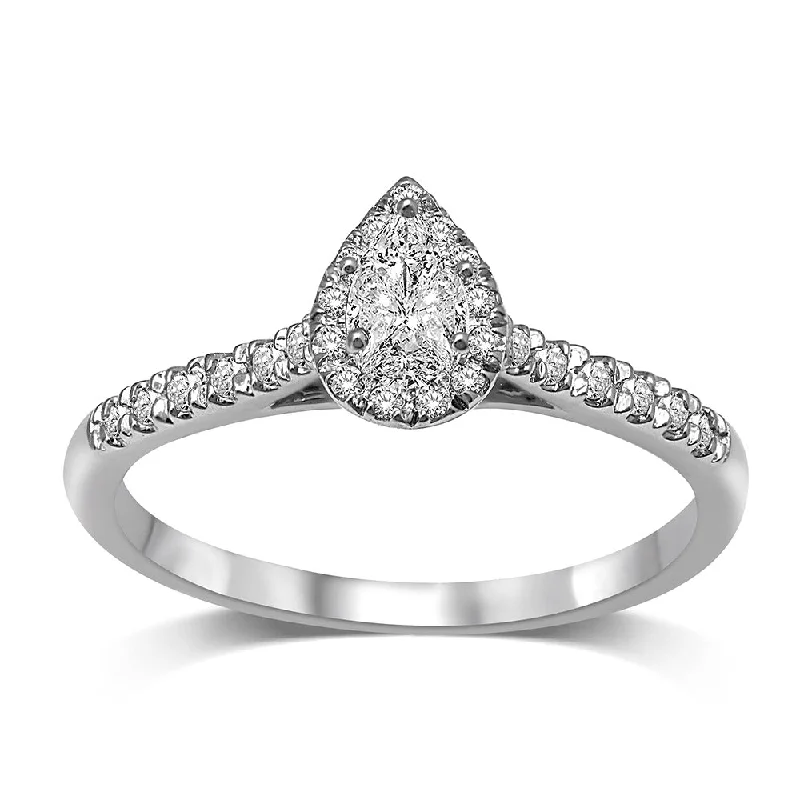 Ladies engagement rings bold romance -14K White Gold 1/2 Ct.Tw.Diamond Halo Engagement Ring